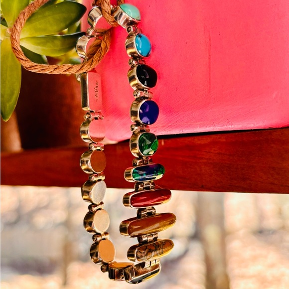 925 Sterling Silver and Multi-color precious Stone bracelet. - Picture 2 of 13